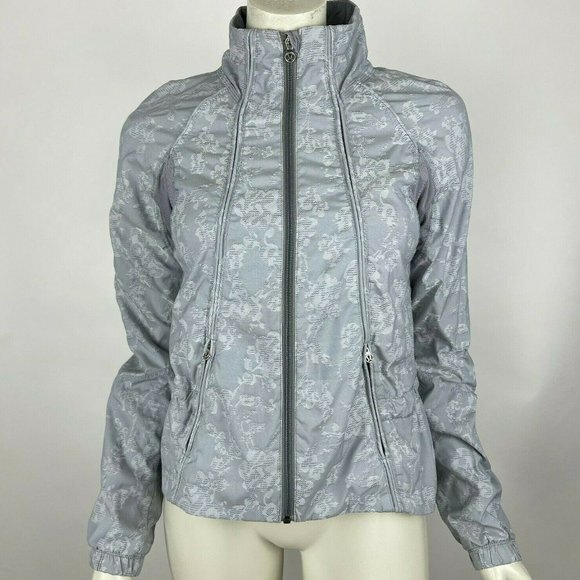 Lululemon Run Travel to Track Jacket Floral Jacquard Fossil Gray Lined Women 4 - Picture 1 of 12